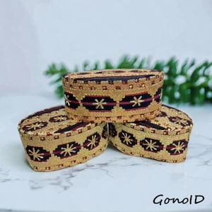 Indonesischer Tapis Peci Hut, Authentischer indonesischer Tapis Songkok, Handgefertigter Gold & Schwarzer Songkok, Traditionelle Islamische Kopfbedeckung