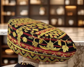 Casquette peci indonésienne unique, chapeau indonésien en tapis Peci, Manuk Meghem Songkok brodé à la main, couvre-chef culturel artisanal pour lui