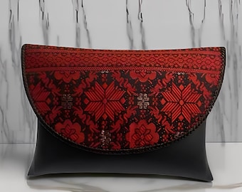 Pochette élégante en cuir Songket, pochette indonésienne tissée à la main, sac à main rabattable élégant, cadeau unique pour elle avec une ambiance ethnique