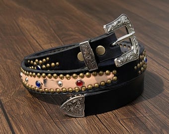 Y2k 2000s Vintage Chrome Cross Buckle Belt Studded Vegan Leather Y2k 2000s Vintage Chrome Cross Buckle Belt Studded Vegan Leather