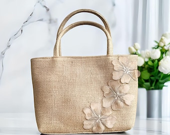 Factory Art | Ricami personalizzati, biancheria per la casa, biancheria per bambini Borsa in juta con manico colorato e ricamo in tricotin