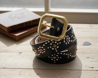 Leder Nietengürtel, Vintage Spike Nieten Punk Rock Goth Accessoire, Edgy Taillengürtel