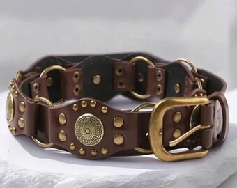 Punk Style Metal & Leather Belt 100cm Gothic Rock Waist Accessory