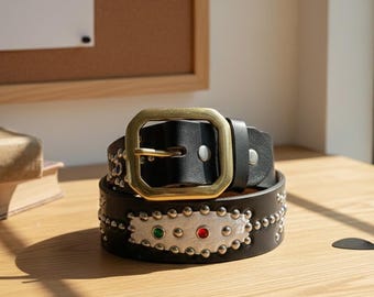 ホワイトレザースタッズベルト - Etsy 日本