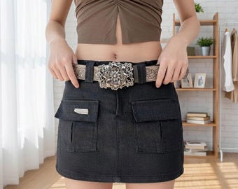 Unisex Gothic Punk Hollow Belt Retro Embossed Faux Leather Waist Belt