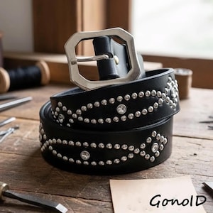 Bucharest Leather Studded Belt, Vintage Spike Stud Punk Rock Goth Accessory