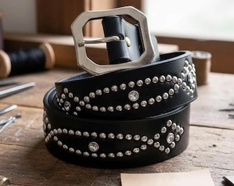 Bukarest Leder Nietengürtel, Vintage Spike Stud Punk Rock Goth Accessoire