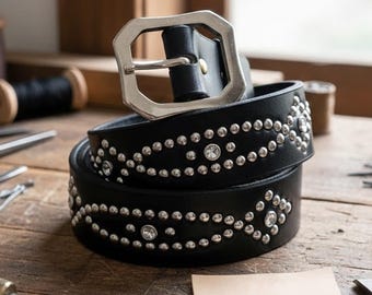 Buy Iron Cross Studded Leather Belt, Vintage Gothic Punk  display picture 1