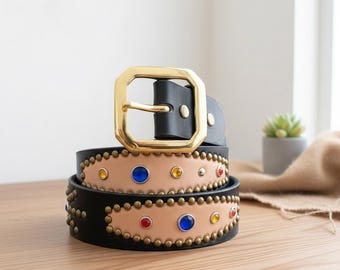 Moldova Leder Nietengürtel, Vintage Spike Stud Punk Rock Goth Accessoire