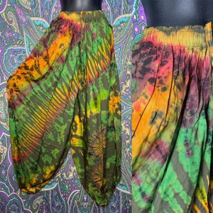 Tie Dye Baggy pants Rainbow Unisex Elastic waist yoga Hippie harem dungaree Festival Festie boho hippy bohemian free spirit