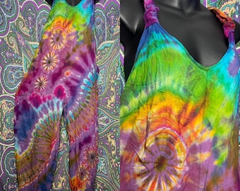 Handgefärbter Viskose Jumpsuit: Tie Dye Strampler, Festival Hippie Kleidung