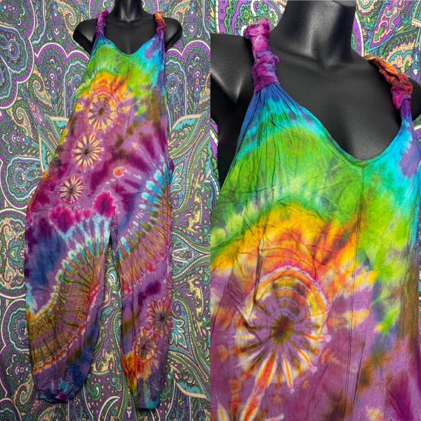 Hand-Dyed Rayon Jumpsuit: Tie Dye Romper, Festival Hippie Clothing