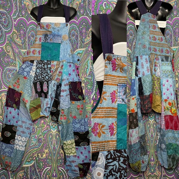 Blue Hippie patchwork harem jumpsuit with pockets Unisex Hippy Festival *Free Shipping Jean light