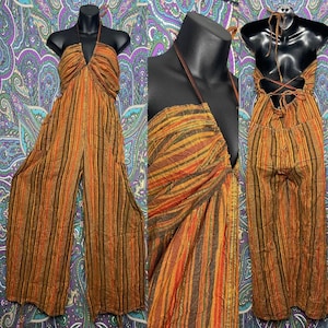 Ginger Sugaree jumpsuit with oversized pockets cotton Hippie Hippy Festival natural festi fit festie burnt orange gold
