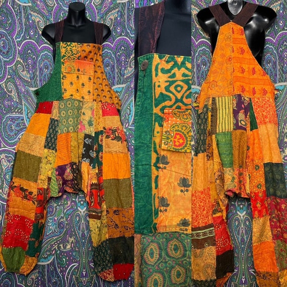 Gold Hippie Patchwork Harem Jumpsuit With Pockets Unisex Hippy Etsy