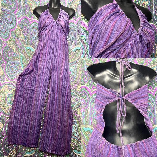 Purple Sugaree jumpsuit with oversized pockets cotton Hippie Hippy Festival natural festi fit festie purp lilac