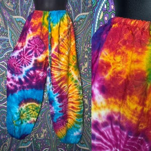 Tie Dye Chilled pants Rainbow Unisex Elastic waist yoga Hippie harem dungaree Festival Festie boho hippy bohemian free spirit