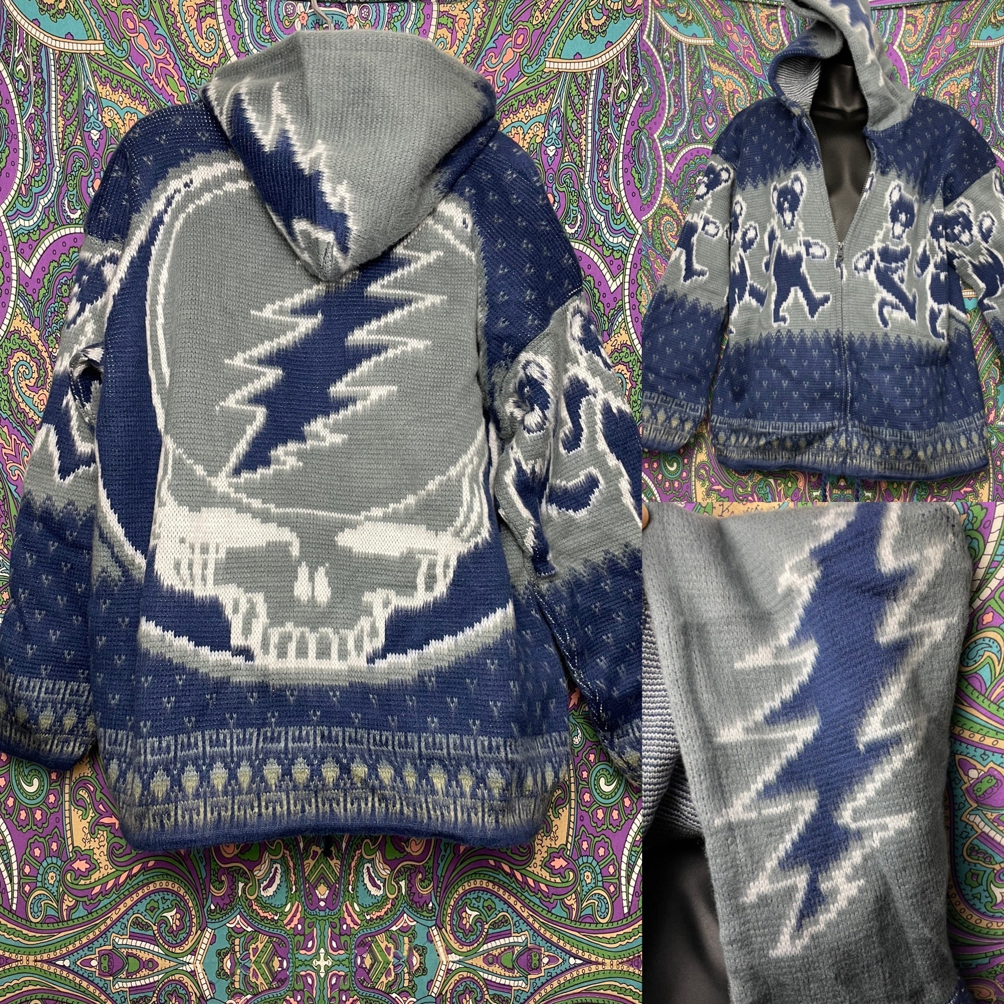 Grateful Dead Alpaca Hoodie Dancing Bears Stealie Design Grateful Dead Alpaca Hoodie Dancing Bears Stealie Design