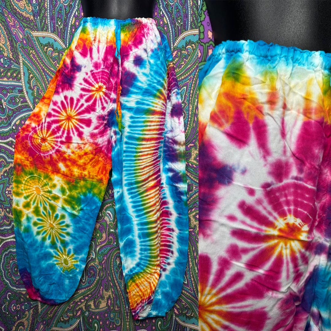 Tie Dye Chill Harem Pants: Rainbow Festival Style Rayon