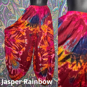 Tie Dye Baggy pants Rainbow Unisex Elastic waist yoga Hippie harem dungaree Festival Festie boho hippy bohemian free spirit