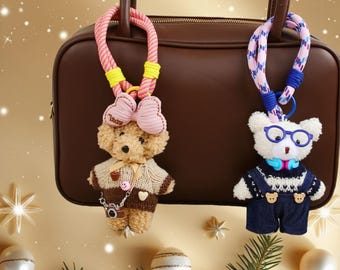 Personalized Plush Teddy Bear Bag Charm Keychain, Korean Trendy Initial Gift for Her