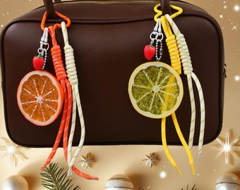 Custom Initial Lemon Bag Charm – Handmade Braided Rope Keychain, Miu Style Gift for Her