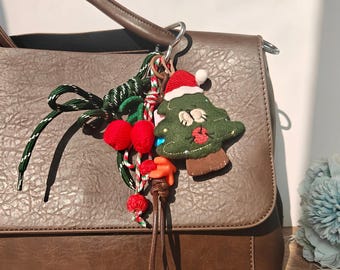 Custom Name Braided Rope Bag Charm – Christmas Tree Keychain, INS Style Gift for Her