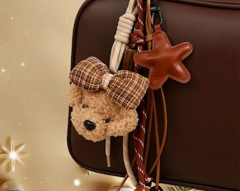 Bow puppy Bag Charm Keychain – INS Style Woven Strap, Personalized Initial Gift for Her