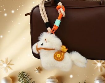 Custom Initial Plush Pony Bag Charm – Braided Rope Keychain Lucky New Year Gift