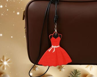 Leather Dress Bag Charm Keychain – Miu‑Inspired Fashion Pendant, Chic Gift for Her