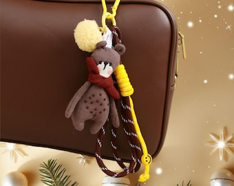 Custom Initial Korean Scarf Bear Bag Charm – Handmade Fabric Keychain,  Gift for Her