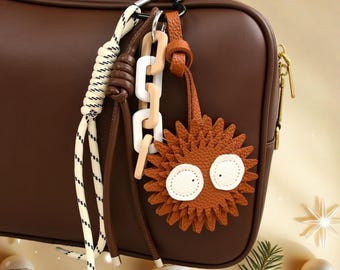Quirky Soot Ball Bag Charm Keychain – Faux Leather, Braided Strap, Funny Gift for Her