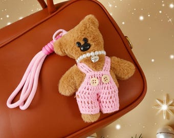 Crochet Keychain, Maillard Style Bear Purse Accessory, Custom Initial Valentine's Gift