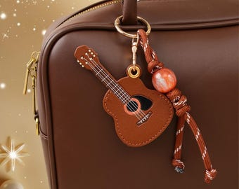Leather Guitar Bag Charm Keychain – Miu‑Inspired Fashion Accessory, Music Lover Gift for Her
