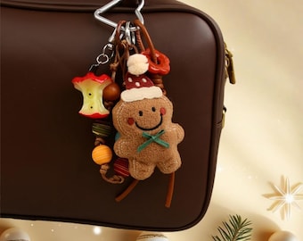 Gingerbread Man Bag Charm Keychain – INS Style Woven Strap, Personalized Initial Gift for Her