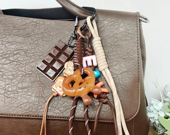 Custom Name French Croissant Bag Charm – INS Style Braided Rope Keychain, Valentine Gift