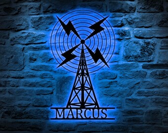 Custom Ham Radio Metal Sign with LED Light and Personalized Call Sign