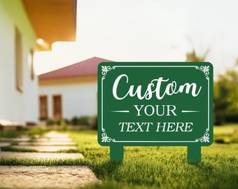 Placa de metal personalizada para jardim com estaca, placa para gramado, placa de metal para área externa, marcador de metal personalizado para jardim, placa de jardim personalizada para eventos ou residências