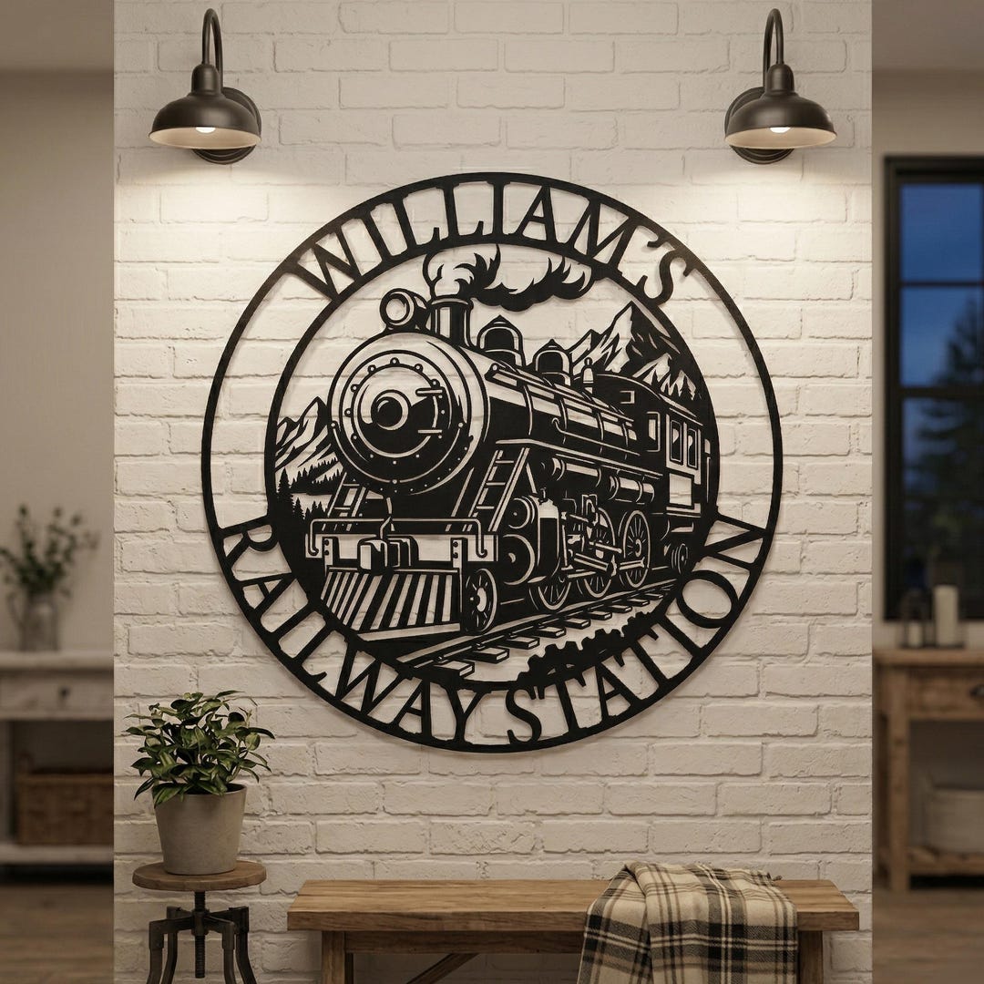 Custom Railroad Metal Sign, Personalized Train Name Design, Outdoor ...
