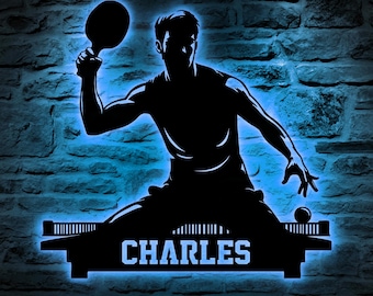 Custom Ping Pong Metal Sign with LED Light for Table Tennis Player Rooms
