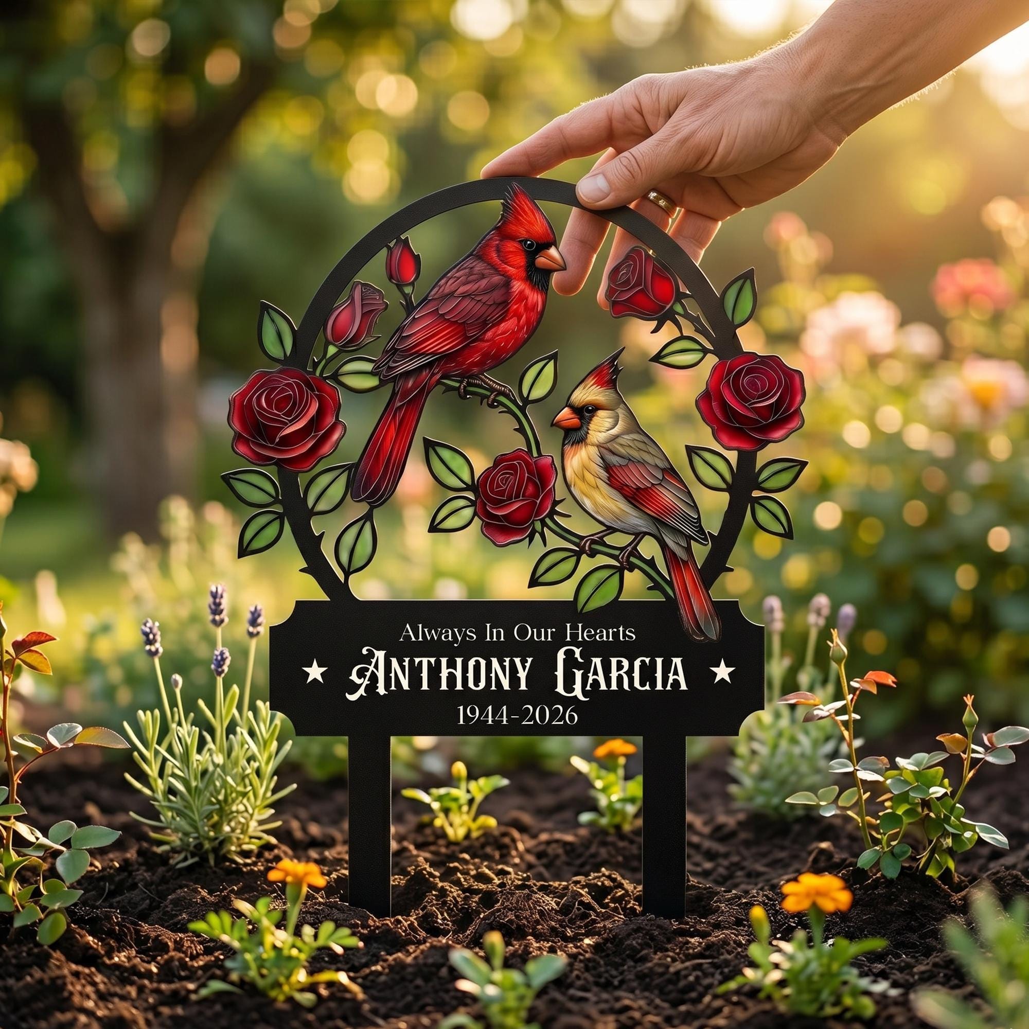 Cardinal Garden Metal Sign With Stakes, Custom Name, Memorial Decor ...