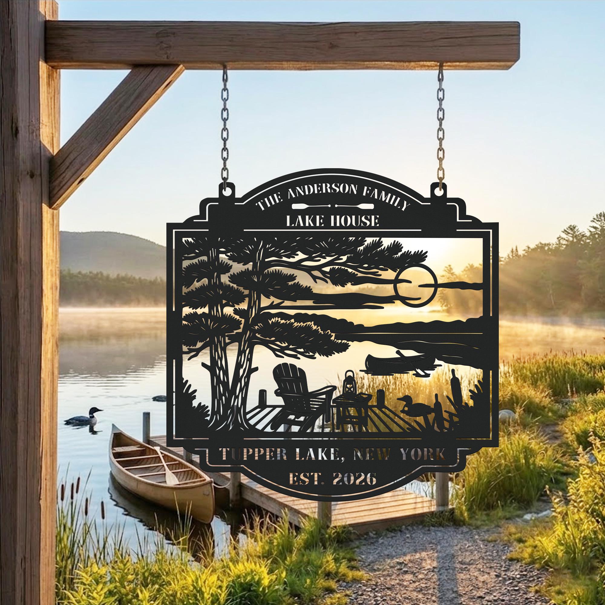Personalized Lake House Metal Sign, Custom Outdoor Wall Decor, Family ...