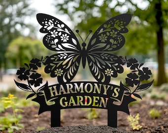 Personalized Butterfly Garden Stake Gift, Butterfly Flower Sign, Custom Garden Name Sign, Butterfly Decor, Yard Decor, Christmas Gift.