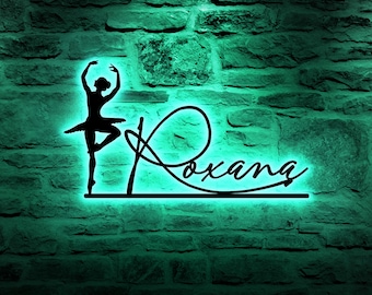 Modern Dance Metal Sign with LED Lights, Personalized Ballet Dancer Home Decor
