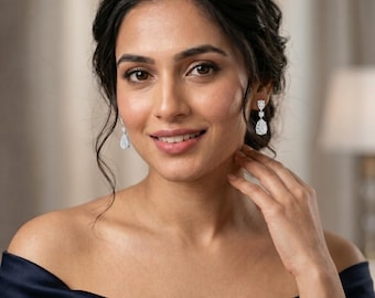 Three Stone Pear Lab Grown Diamond Dangle Earrings, Pear Cut Drop Earrings, Certified Diamond Earrings Gift for Her, Bridal Jewelry
