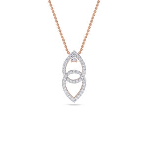 Può includere: Una delicata collana con pendente con un design a goccia collegata. Il pendente è incastonato con piccoli diamanti scintillanti e pende da una catena in oro rosa. La collana è esposta su sfondo bianco.