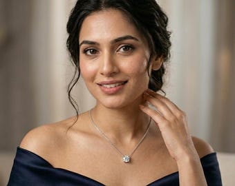 Cushion Cut Diamond Solitaire Necklace, Lab Grown Diamond Necklace, Bridal Gold Diamond Pendant, Minimalist Gift for Her Wedding Jewelry
