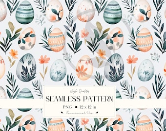 Aquarell Ostern Nahtloses Muster mit Blumen- und Ei-Design für Frühlings-Soft-Ton