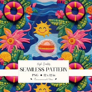 Seamless Pool Party Inflatables Digital Paper – 3d Embroidery Look - Commercial Use