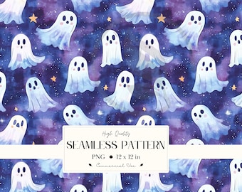 Cute Ghosts Seamless Pattern, Halloween Background, Spooky Digital Download, Kids Halloween ,  Scrapbook Paper